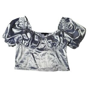 Haute Monde Top Women's‎ Medium Crop Lavender Satin Babydoll Y2K